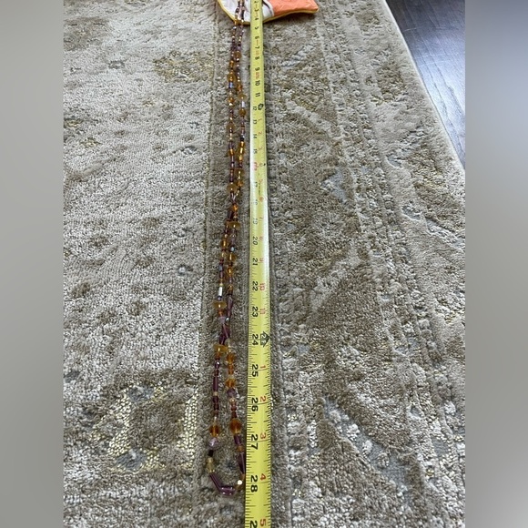 Amber and Amethyst Color Glass bead necklace - Picture 4 of 8